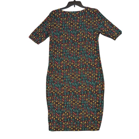 LuLaRoe Julia Aztec Geometric Colorful Midi Stretch L - Picture 3 of 4